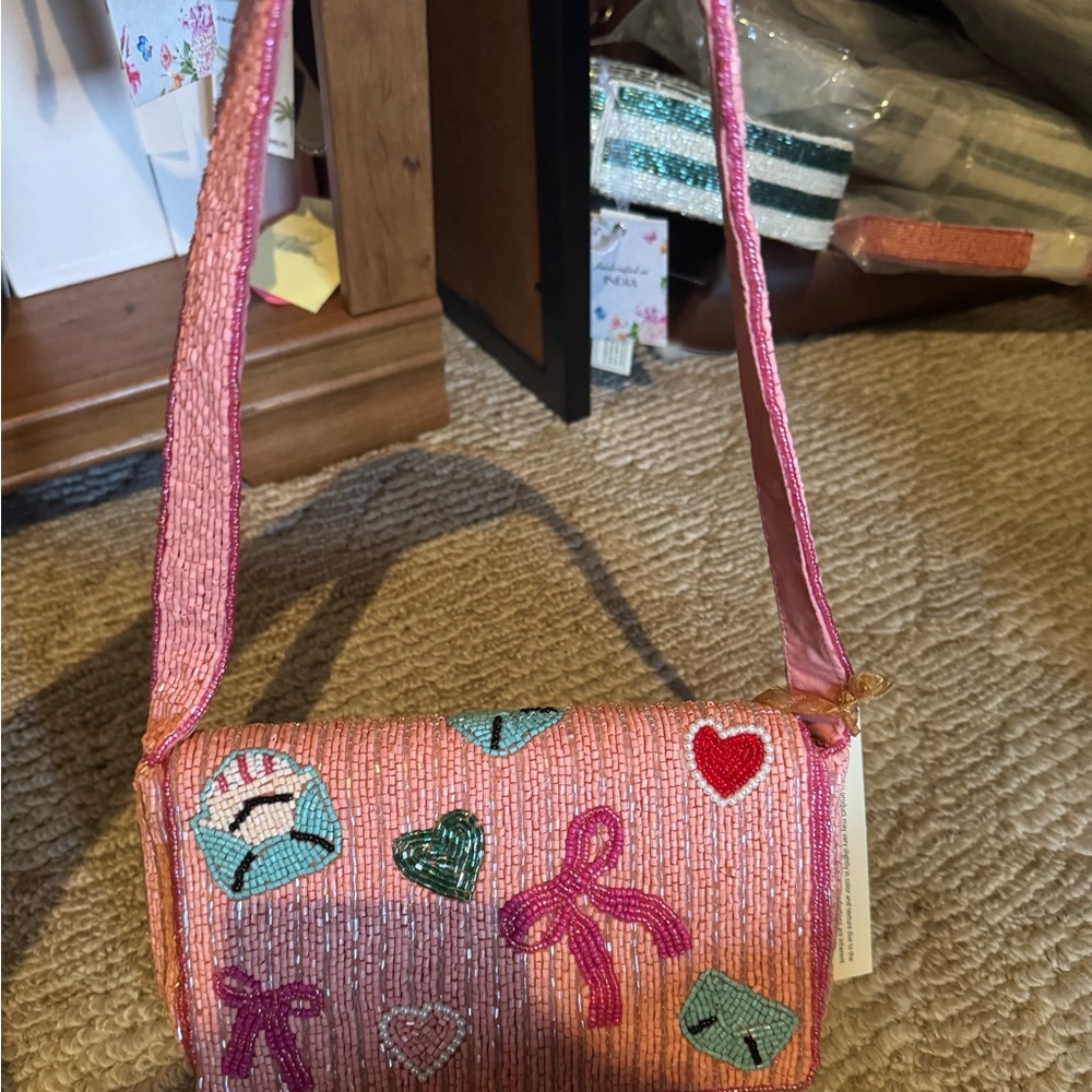 Pink beaded love letter  Women's Bag